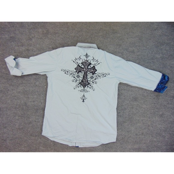 Lamasini Premium Shirt Mens Small Light Blue Cross Embroidered Western Cowboy - Picture 3 of 8